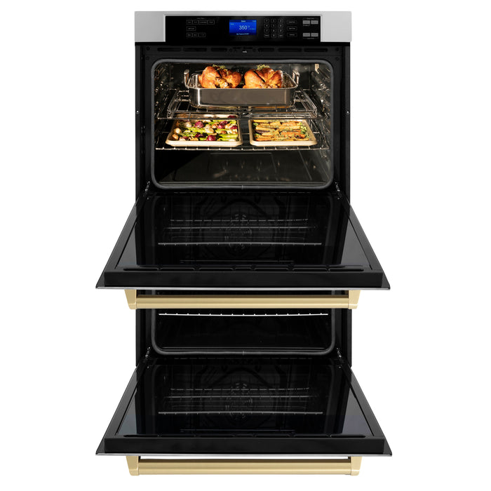 ZLINE 30" Autograph Edition Double Wall Oven in Stainless Steel and Gold Accents, AWDZ-30-G