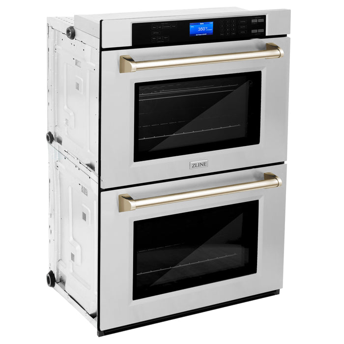 ZLINE 30" Autograph Edition Double Wall Oven in Stainless Steel and Gold Accents, AWDZ-30-G