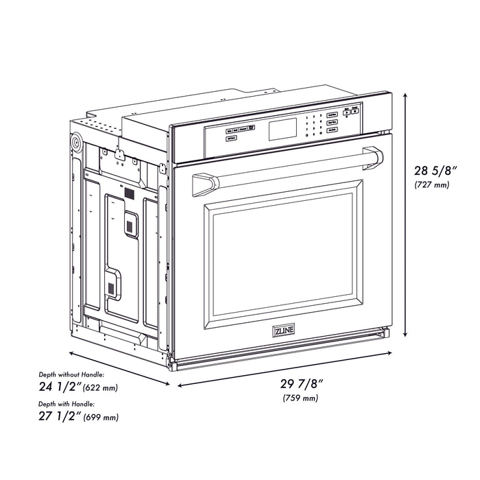 ZLINE 30" Autograph Edition Single Wall Oven in DuraSnow® Stainless Steel and Champagne Bronze Accents, AWSSZ-30-CB