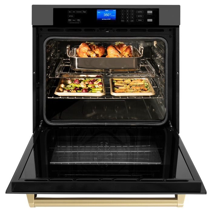 ZLINE 30" Autograph Edition Single Wall Oven in Black Stainless Steel and Champagne Bronze Accents, AWSZ-30-BS-CB