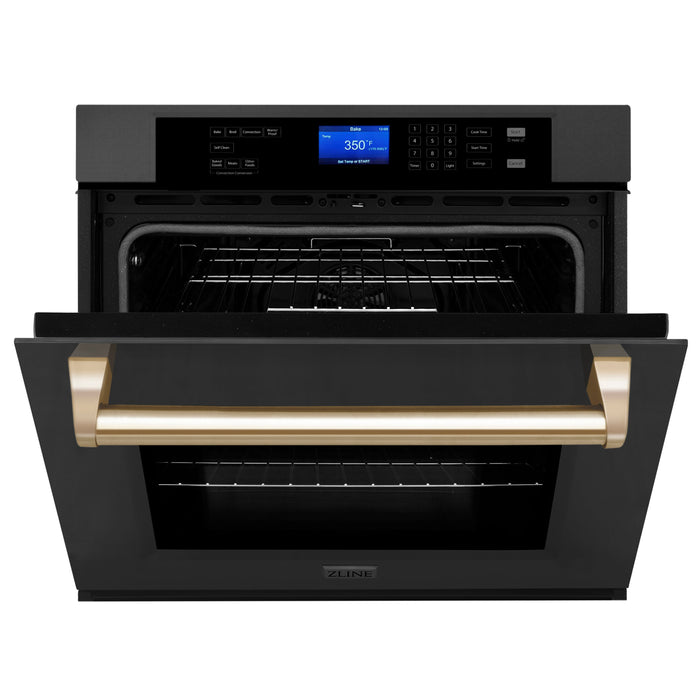 ZLINE 30" Autograph Edition Single Wall Oven in Black Stainless Steel and Gold Accents, AWSZ-30-BS-G