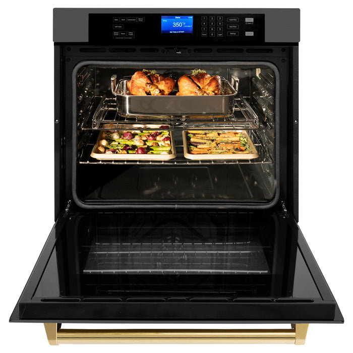 ZLINE 30" Autograph Edition Single Wall Oven in Black Stainless Steel and Gold Accents, AWSZ-30-BS-G