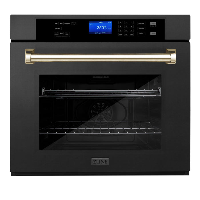 ZLINE 30" Autograph Edition Single Wall Oven in Black Stainless Steel and Gold Accents, AWSZ-30-BS-G