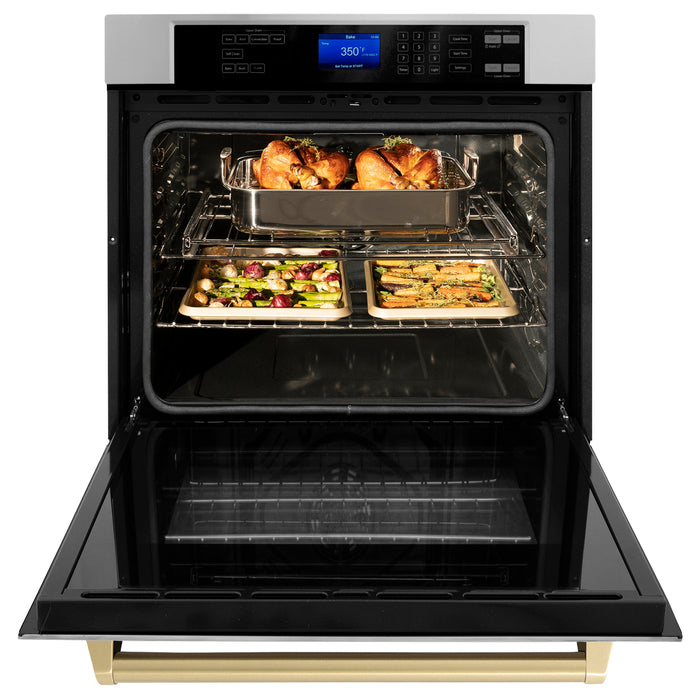 ZLINE 30” Autograph Edition Single Wall Oven in Stainless Steel with Champagne Bronze Accents, AWSZ-30-CB