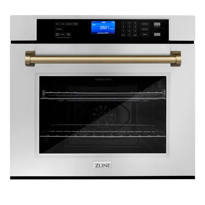 ZLINE 30” Autograph Edition Single Wall Oven in Stainless Steel with Champagne Bronze Accents, AWSZ-30-CB