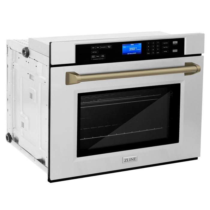 ZLINE 30” Autograph Edition Single Wall Oven in Stainless Steel with Champagne Bronze Accents, AWSZ-30-CB