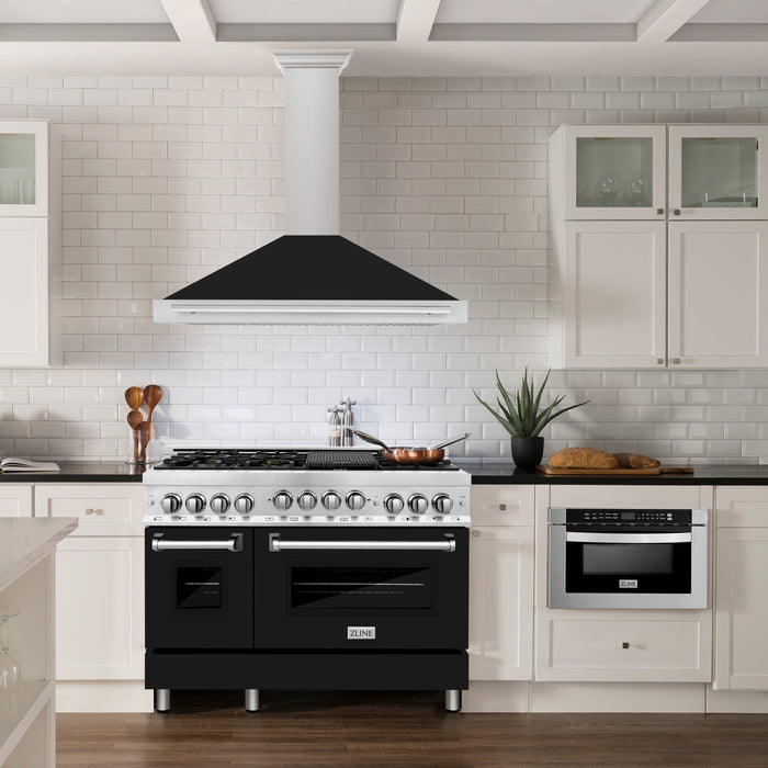 ZLINE 48"Wall Mount Range Hood in DuraSnow® Stainless Steel with Black Matte Shell, KB4SNX-BLM-48