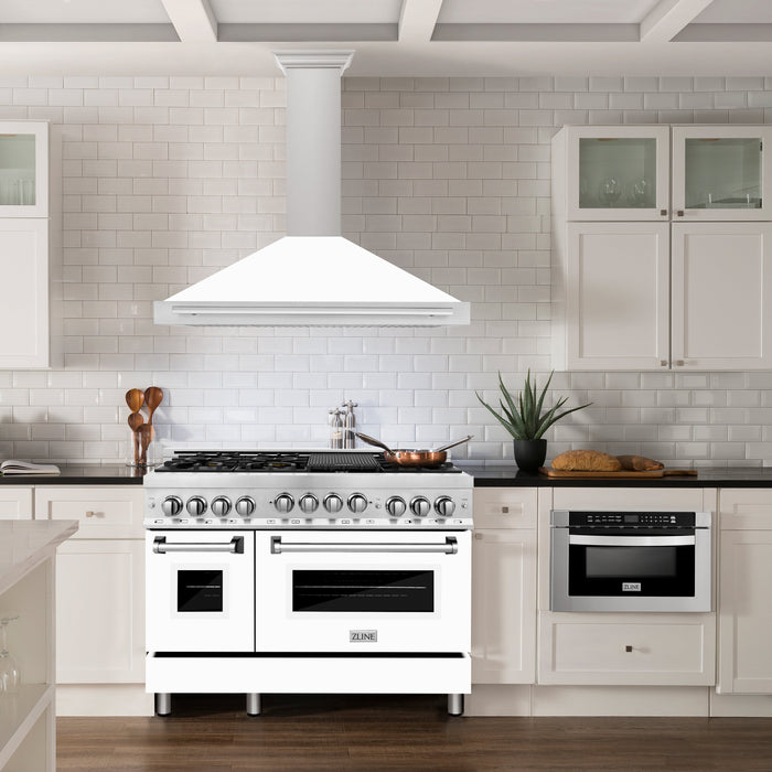 ZLINE 48" Wall Mount Range Hood in DuraSnow® Stainless Steel with White Matte Shell, KB4SNX-WM-48