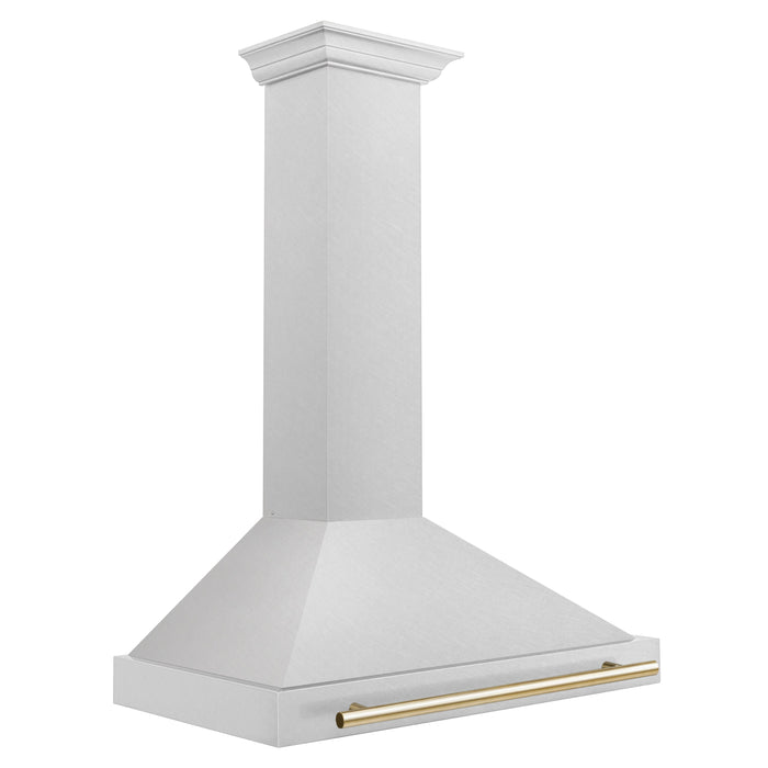 ZLINE 36" Autograph Edition Wall Mount Range Hood in DuraSnow® Stainless Steel with Gold Handle, KB4SNZ-36-G