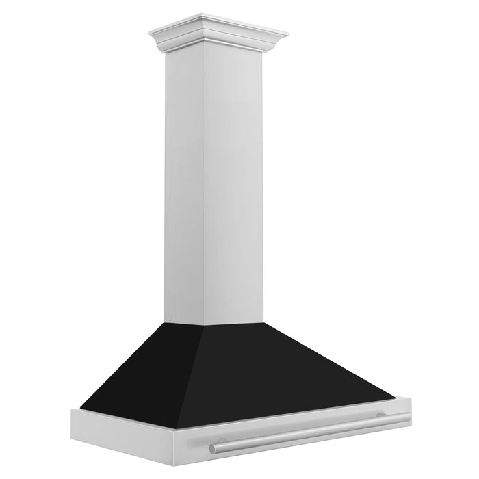 ZLINE 48" Wall Mount Range Hood in Stainless Steel with Black Matte Shell, KB4STX-BLM-48