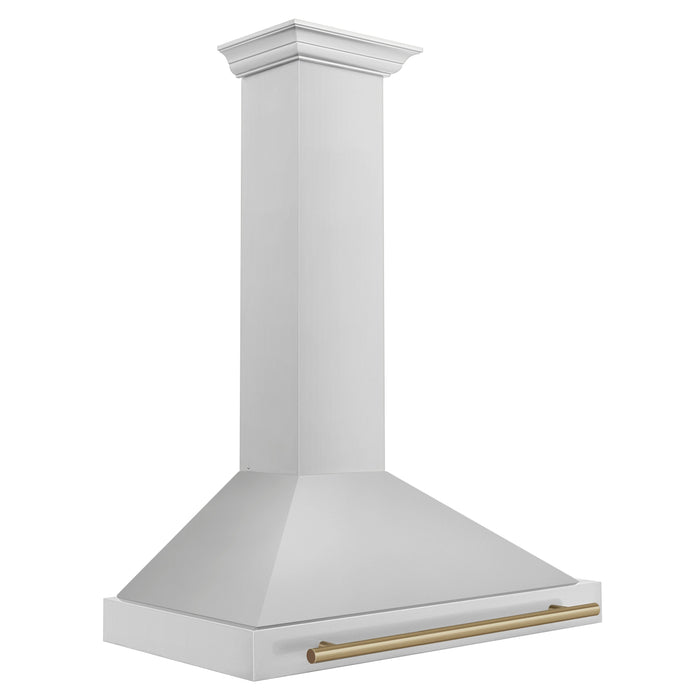 ZLINE 36" Autograph Edition Wall Mount Range Hood in Stainless Steel with Champagne Bronze Handle, KB4STZ-36-CB