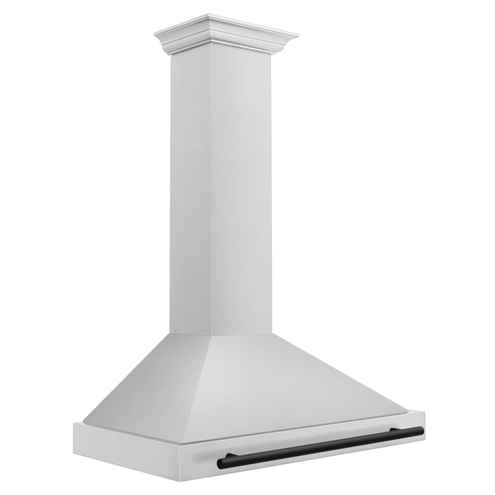 ZLINE 36" Autograph Edition Wall Mount Range Hood in Stainless Steel with Matte Black Handle, KB4STZ-36-MB