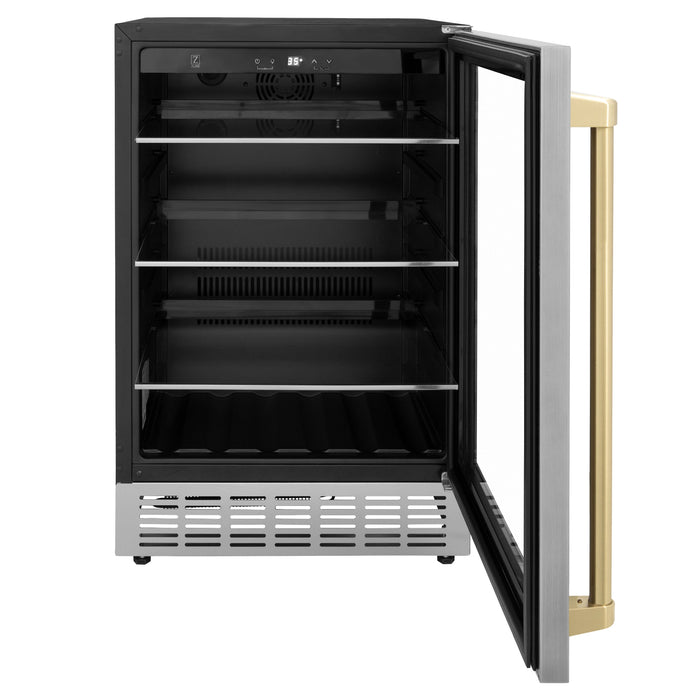 ZLINE 24" Monument Autograph Edition 154 Can Beverage Fridge in Stainless Steel with Champagne Bronze Accents, RBVZ-US-24-CB