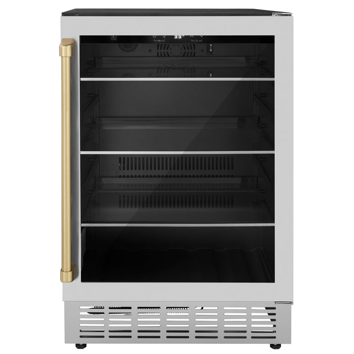 ZLINE 24" Monument Autograph Edition 154 Can Beverage Fridge in Stainless Steel with Champagne Bronze Accents, RBVZ-US-24-CB