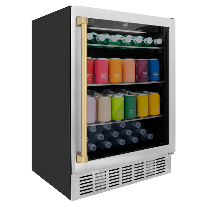 ZLINE 24" Monument Autograph Edition 154 Can Beverage Fridge in Stainless Steel with Champagne Bronze Accents, RBVZ-US-24-CB