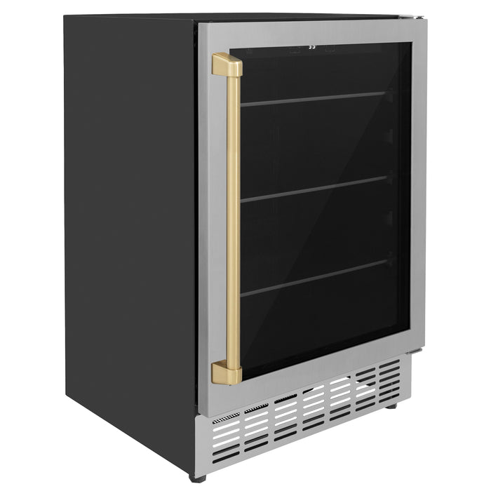 ZLINE 24" Monument Autograph Edition 154 Can Beverage Fridge in Stainless Steel with Champagne Bronze Accents, RBVZ-US-24-CB