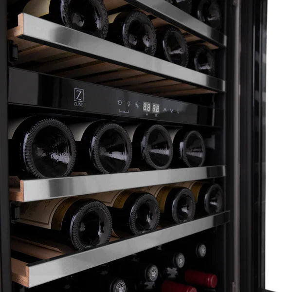 ZLINE 24" Monument Autograph Edition Dual Zone 44-Bottle Wine Cooler in Stainless Steel with Gold Accents, RWVZ-UD-24-G