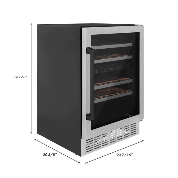 ZLINE 24" Monument Autograph Edition Dual Zone 44-Bottle Wine Cooler in Stainless Steel with Matte Black Accents, RWVZ-UD-24-MB