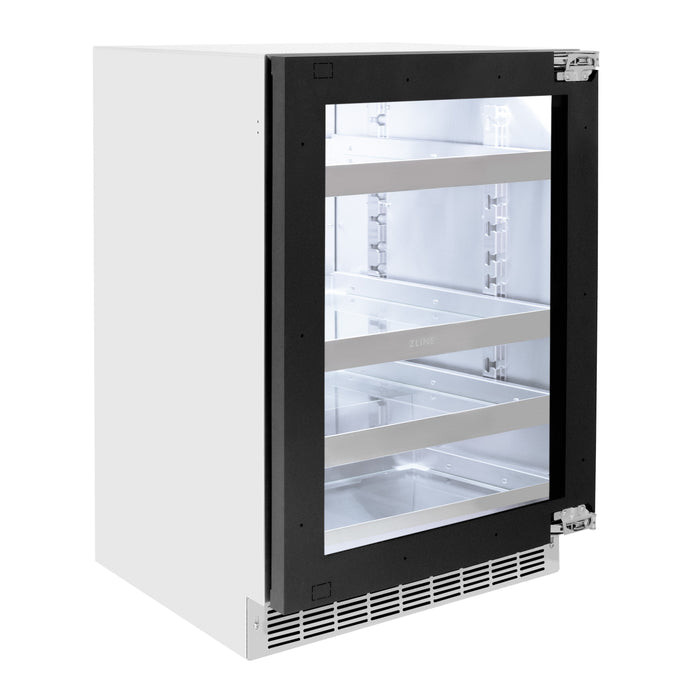 ZLINE 24" Autograph Edition Touchstone 151 Can Beverage Fridge with Panel Ready Glass Door and Champagne Bronze Handle,  RBSPOZ-24-CB