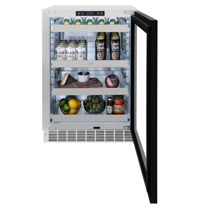 ZLINE 24" Autograph Edition Touchstone 151 Can Beverage Fridge with Panel Ready Glass Door and Polished Gold Handle,  RBSPOZ-24-G