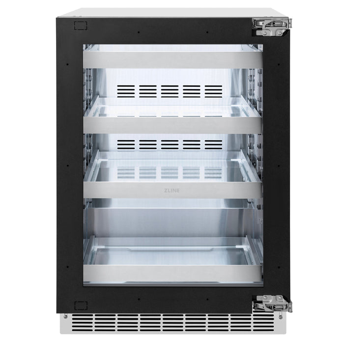 ZLINE 24" Autograph Edition Touchstone 151 Can Beverage Fridge with Panel Ready Glass Door and Matte Black Handle,  RBSPOZ-24-MB