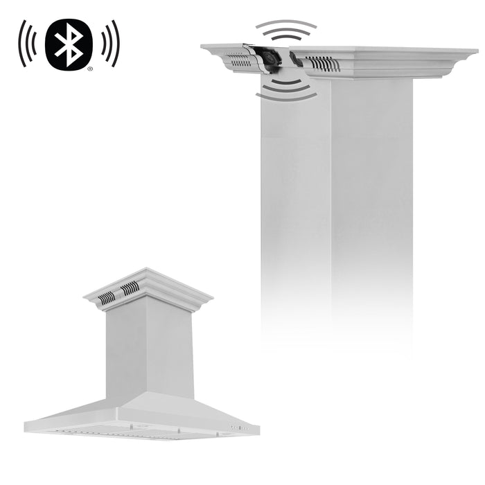 ZLINE 42" Island Mount Range Hood in Stainless Steel with CrownSound® Built-in Speakers, GL2iCRN-BT-42