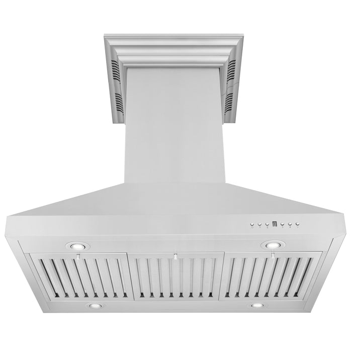 ZLINE 36" Island Mount Range Hood in Stainless Steel with CrownSound® Bluetooth Speakers, KL3iCRN-BT-36