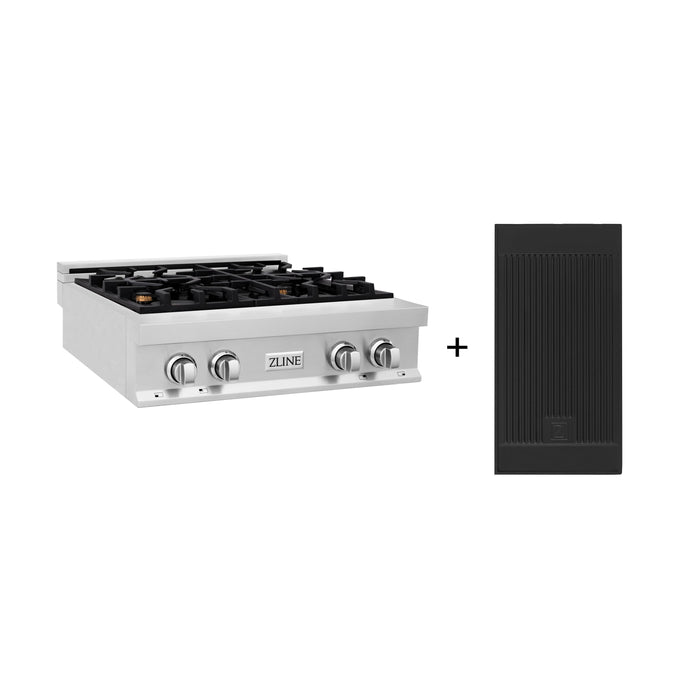 ZLINE 30" Rangetop in Stainless Steel with 4 Gas Brass Burners and Griddle, RT-BR-GR-30