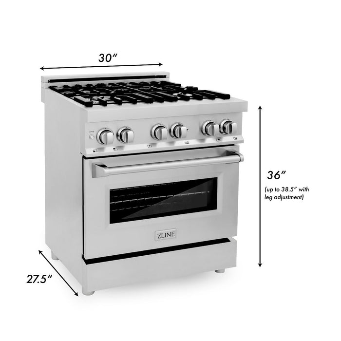 ZLINE 30" Professional Dual Fuel Range in Stainless Steel, RA30