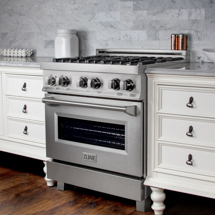 ZLINE 30" Professional Dual Fuel Range in DuraSnow® Stainless Steel, RAS-SN-30