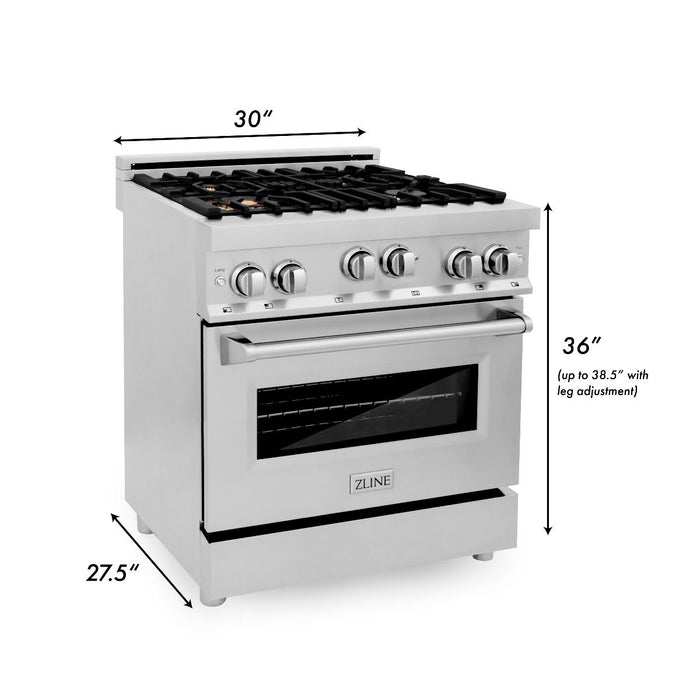 ZLINE 30" All Gas Range in Stainless with Brass Burners, RG-BR-30