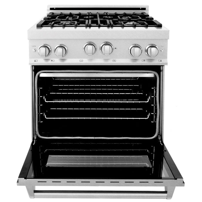 ZLINE 30 in. Kitchen Appliance Package with DuraSnow® Stainless Steel Gas Range, Ducted Range Hood and Tall Tub Dishwasher, 3KP-RGSRH30-DWV