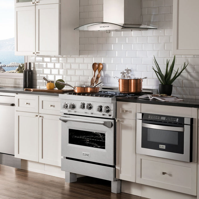 ZLINE 30" All Gas Range in DuraSnow® Stainless with Brass Burners, RGS-SN-BR-30