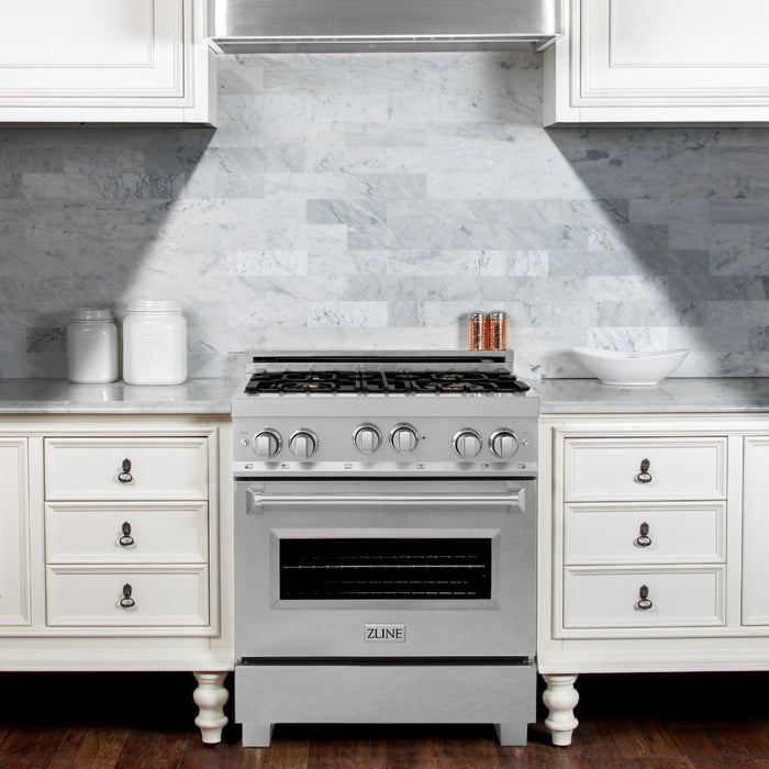 ZLINE 30" All Gas Range in DuraSnow® Stainless with Brass Burners, RGS-SN-BR-30