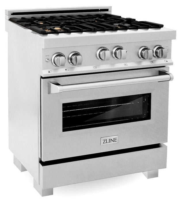 ZLINE 30" All Gas Range in DuraSnow® Stainless with Brass Burners, RGS-SN-BR-30