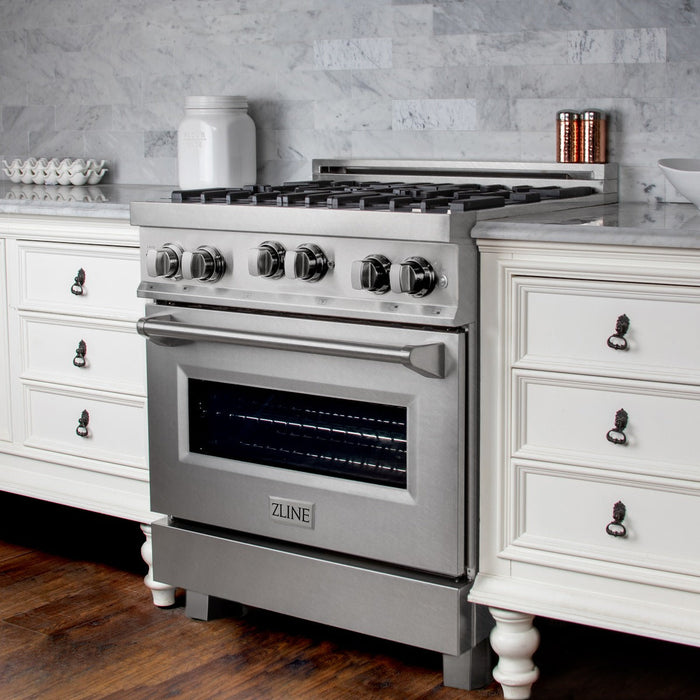 ZLINE 30" All Gas Range in DuraSnow® Stainless with Brass Burners, RGS-SN-BR-30