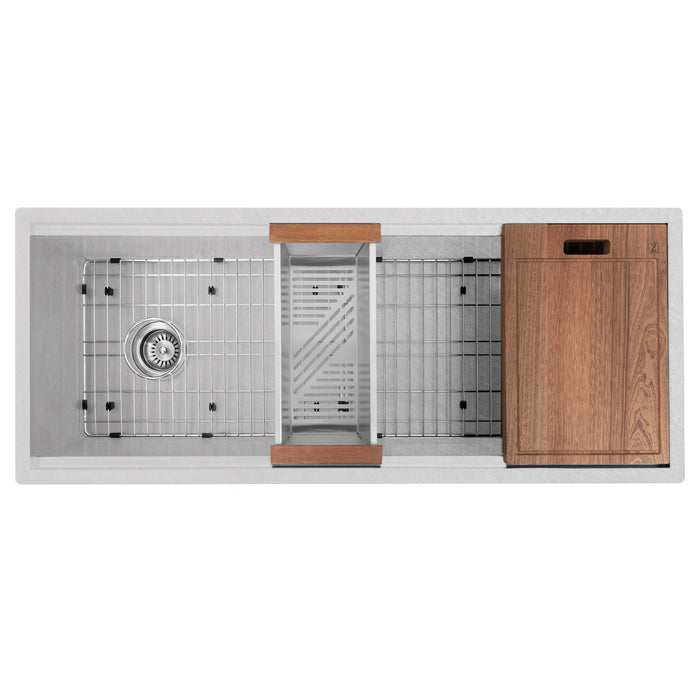 ZLINE 43" Garmisch Undermount Single Bowl Kitchen Sink in Stainless Steel with Bottom Grid and Accessories, SLS-43