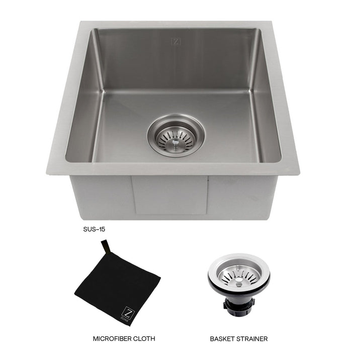 ZLINE 15" Boreal Undermount Single Bowl Bar Kitchen Sink in Stainless Steel, SUS-15