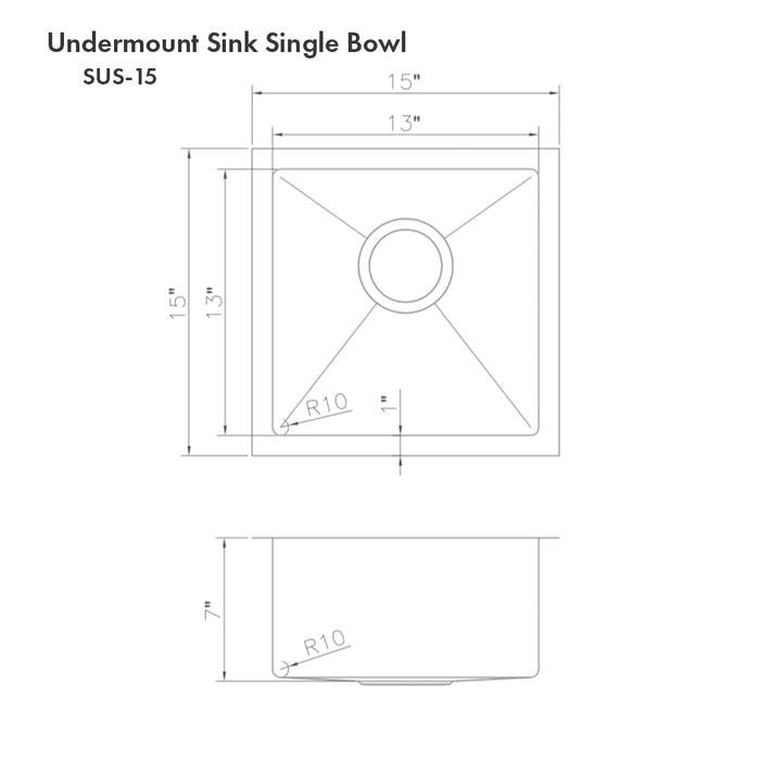 ZLINE 15" Boreal Undermount Single Bowl Bar Kitchen Sink in Stainless Steel, SUS-15