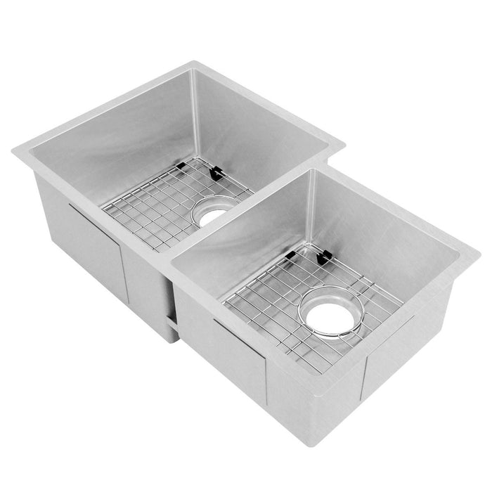 ZLINE 32" Jackson Undermount Double Bowl Kitchen Sink in DuraSnow® Stainless Steel with Bottom Grid, SRDR-32S