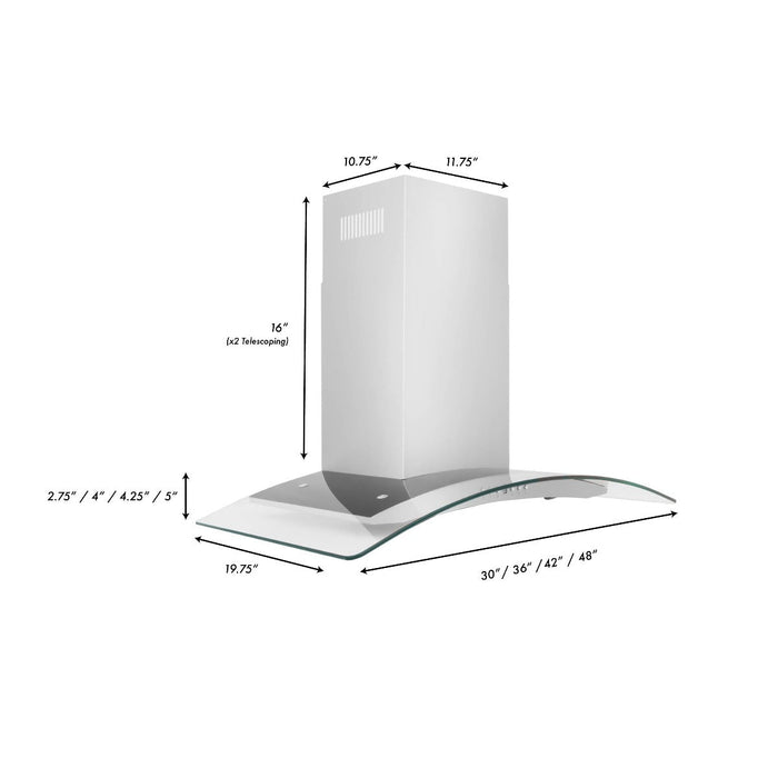 ZLINE 30" Convertible Wall Mount Range Hood in Stainless Steel & Glass, KN4-30