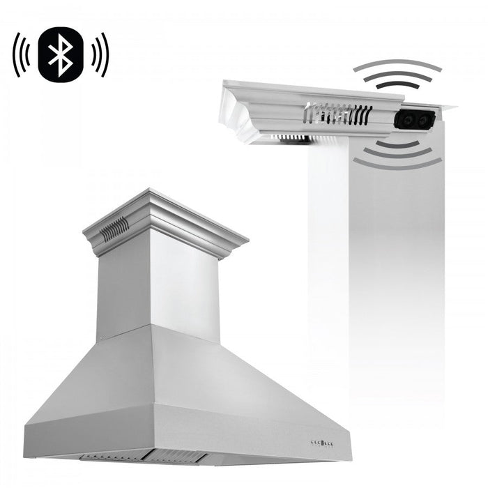 ZLINE 48" Ducted Wall Mount Range Hood in Stainless Steel with Built-in CrownSound® Bluetooth Speakers, 667CRN-BT-48