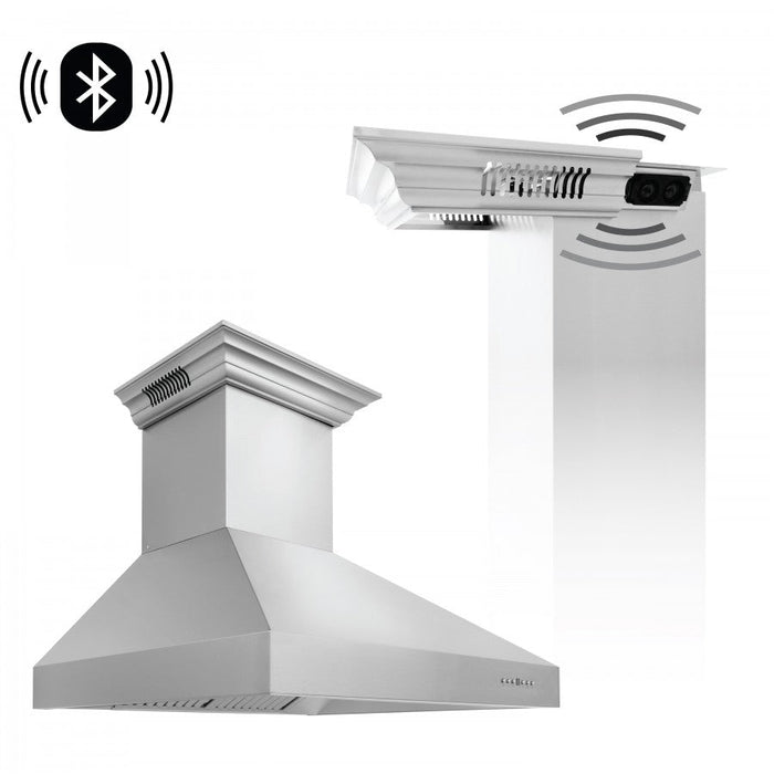 ZLINE 36" Wall Mount Range Hood in Stainless Steel with Built-in CrownSound® Bluetooth Speakers, 697CRN-BT-36