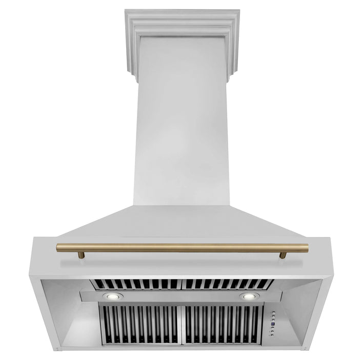 ZLINE 36" Autograph Edition Wall Mount Range Hood in Stainless Steel with Champagne Bronze Handle, 8654STZ-36-CB