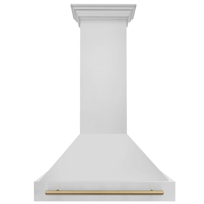 ZLINE 36" Autograph Edition Wall Mount Range Hood in Stainless Steel with Champagne Bronze Handle, 8654STZ-36-CB