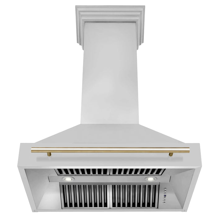 ZLINE 36" Autograph Edition Wall Mount Range Hood in Stainless Steel with Gold Handle, 8654STZ-36-G