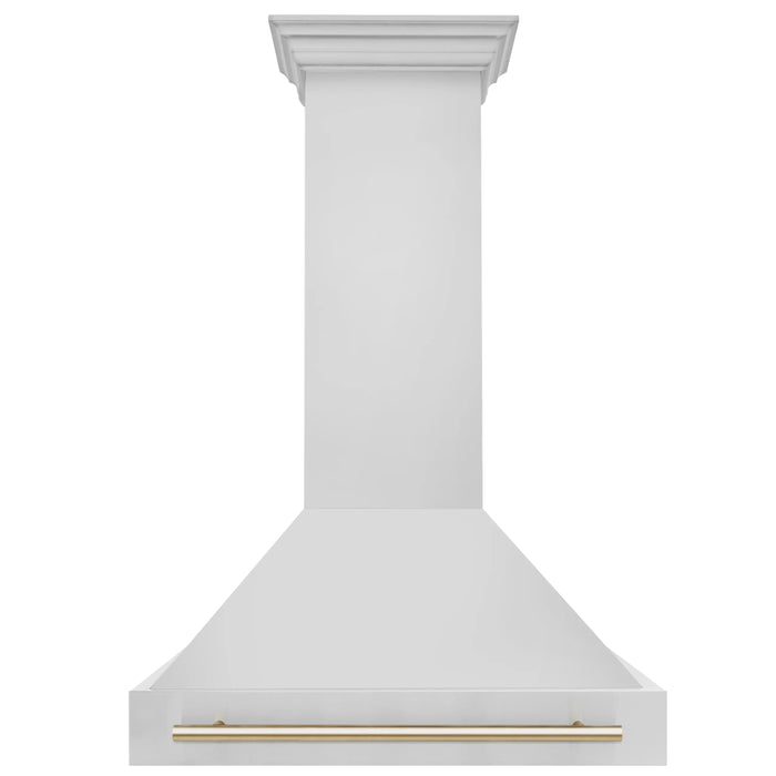 ZLINE 36" Autograph Edition Wall Mount Range Hood in Stainless Steel with Gold Handle, 8654STZ-36-G