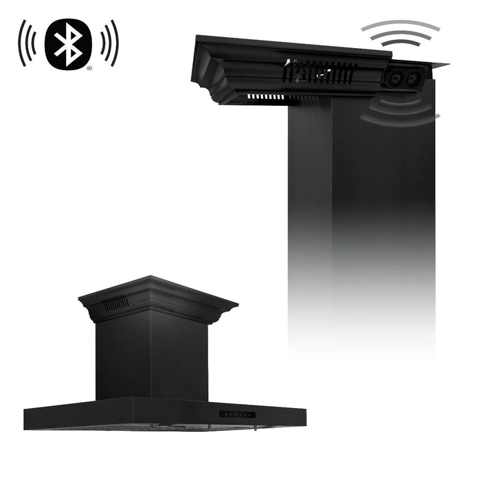 ZLINE 36" Wall Mount Range Hood with CrownSound® Bluetooth Speakers in Black Stainless Steel, BSKENCRN-BT-36