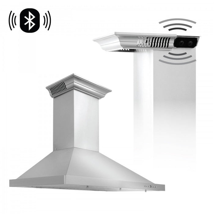 ZLINE 48" Wall Range Hood in Stainless Steel with Built-in CrownSound® Bluetooth Speakers, KL2CRN-BT-48