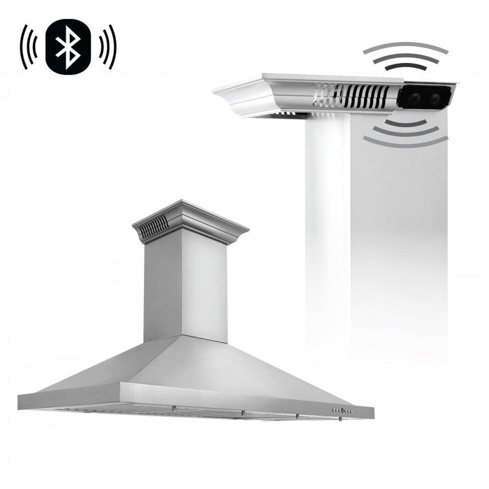 ZLINE 48" Wall Mount Range Hood in Stainless Steel with Built-in CrownSound® Bluetooth Speakers, KBCRN-BT-48